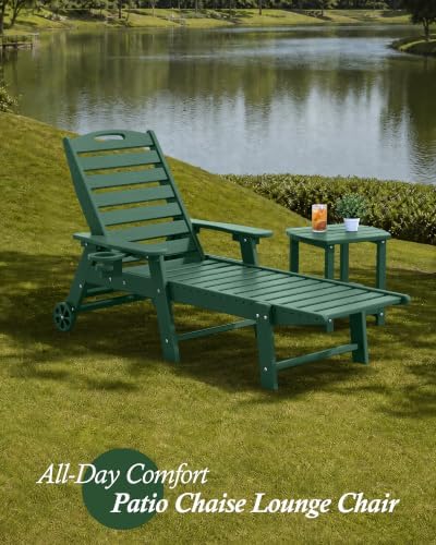 HDPE Outdoor Chaise Lounge Chair Set of 2, 77.8" Extended Length Patio Lounge - Image 3