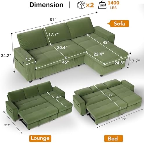 Vipbear Sectional Sleeper Couch - Image 2