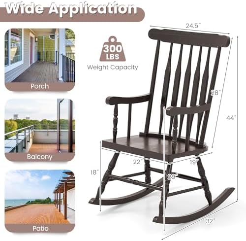 GIANTEX Indoor & Outdoor Wood Rocking Chair, Patio Rocking Chair, Dark Coffee - Image 3