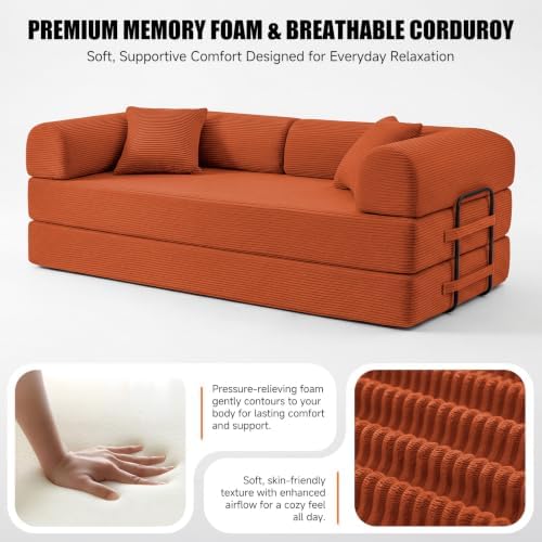79" Memory Foam Sofa Bed, Convertible Futon Boneless Couch - Image 5