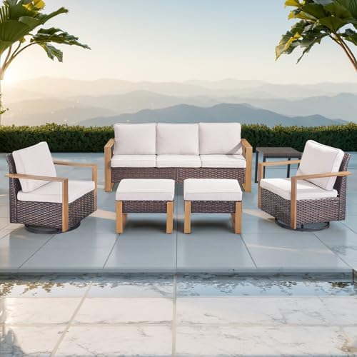 Brown Outdoor Wicker Patio Furniture Set of 6 by Rilyson