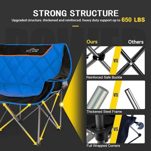 FAIR WIND Oversized Fully Padded Camping Chair Folding Loveseat Camping Couch - Image 6