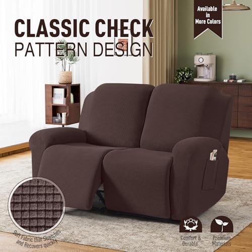 TAOCOCO Stretch Loveseat Recliner Covers 6 Piece, Dark Coffee - Image 2