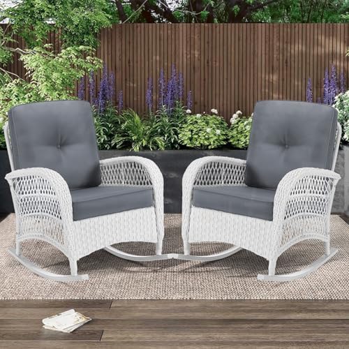 MEETWARM Outdoor Wicker Rocking Chairs Set of 2, Rattan Patio Rocker Chairs by MEETWARM
