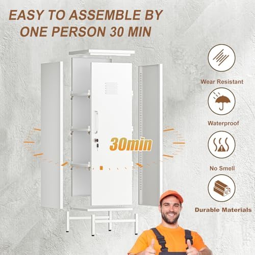 pozdeg 47.24" White Lockable Small Metal Storage Locker - Image 6