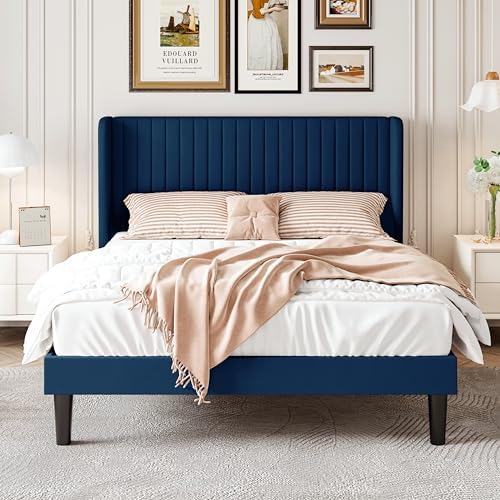 SHA CERLIN Full Size Velvet Bed Frame, Tufted Wingback Headboard - Image 3