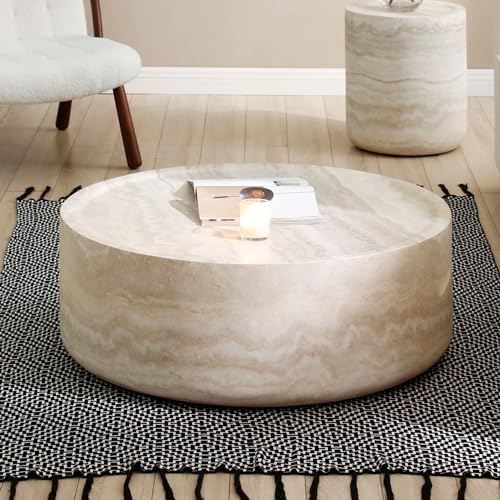 JUSTONE 31.49" Round Coffee Table, No Assembly Required，Modern Marble Faux - Image 4