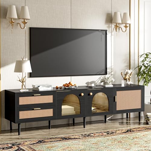 Merax Rattan TV Stand with LED Lights - Image 4