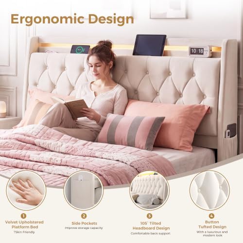 Jocoevol Full LED Velvet Bed Frame - Image 5