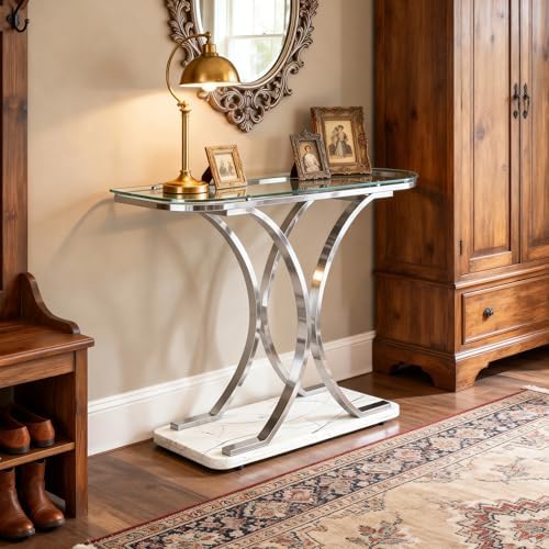 O&K FURNITURE Silver Glass Console Tables - Image 6