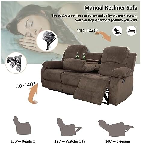 A Ainehome Living Room Furniture Set Brown Corduroy Recliner Sofa Set Loveseat - Image 5