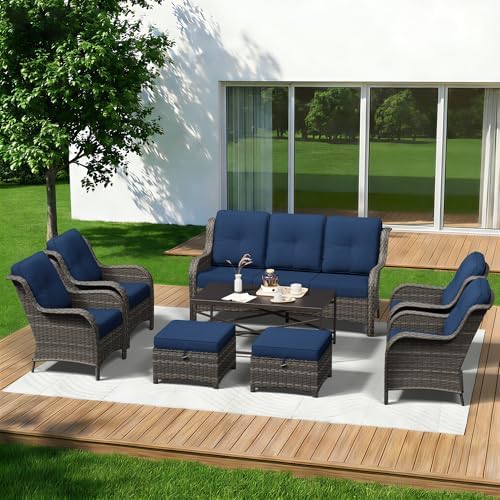 8 Piece Outdoor Wicker Patio Furniture Set, Patio Chairs Set by Gardenbee