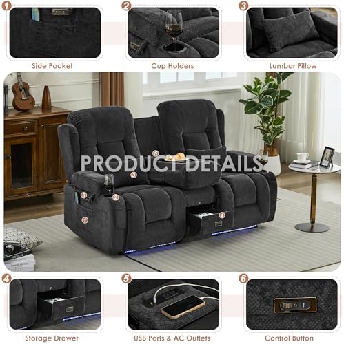 TUNYI Wall Hugger Loveseat Recliner Sofa - Image 6