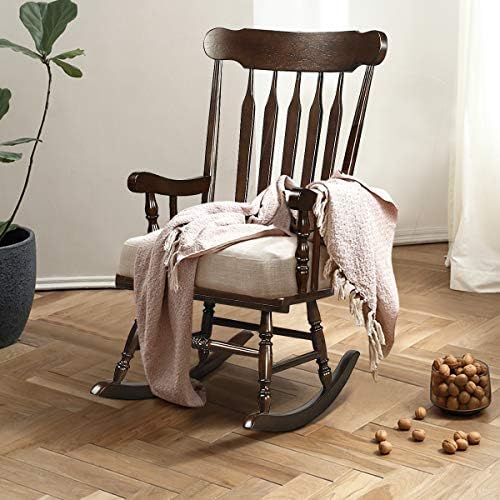 GIANTEX Indoor & Outdoor Wood Rocking Chair, Patio Rocking Chair, Dark Coffee - Image 2