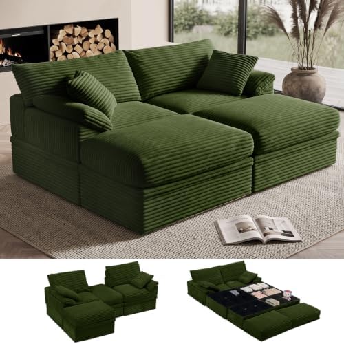 71" Modular Loveseat Sofa with Storage, 2-Seater Boneless Couch with Ottoman by LOOFRA
