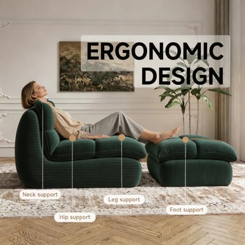 YVDNHP Bean Bag Chair with Ottoman, Memory Foam Lounge Sofa Adults Green - Image 3