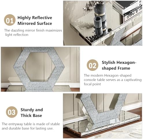 Silver Mirrored Console Table, Modern Luxury Mirrored Furniture - Image 6