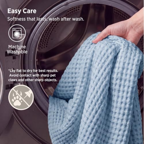 Bedsure Cooling Waffle Blanket for Hot Sleepers, Light Blue - Image 6