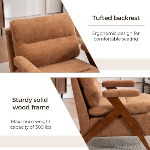Mid Century Modern Accent Chair, Comfy Solid Wood Armchair - Image 3