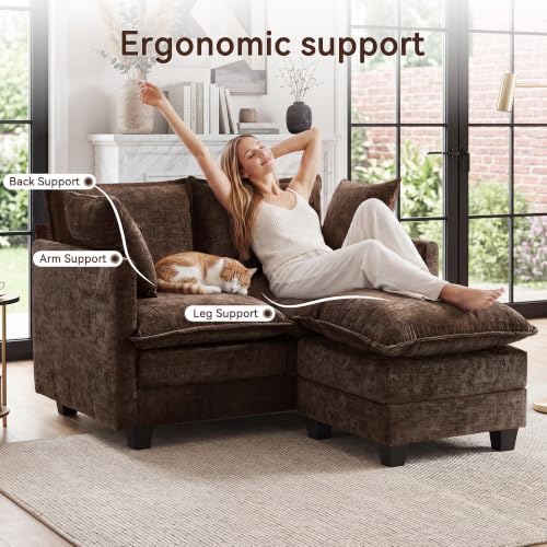 50" Love Seat with Ottoman, Small L Shape Cloud Sofa Couch, 2-Layer Cushion & - Image 4