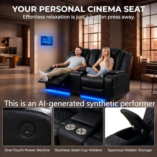 3-Piece Leather Power Recliner Sofa Set, Home Theater Seating - Image 3