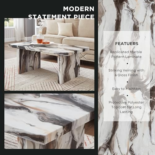 Roundhill Furniture Cavira Modern Faux Marble Living Room Coffee Table - Image 4