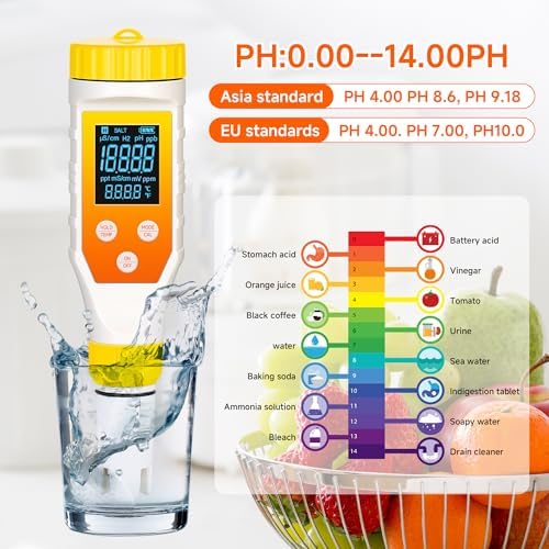 Hydrogen Water Tester, PH Meter 7 in 1 H2/TDS/EC/ORP/Salt/Temp - Image 6