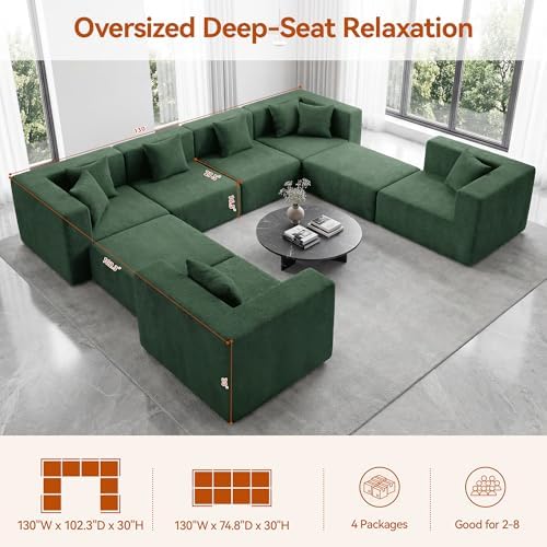 MONVANE Oversized U-Shaped 8 Seat Modular Sectional Sofa, Forest Green - Image 3