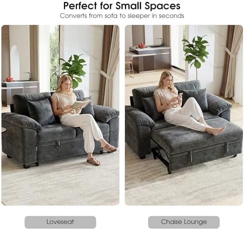 WorthFurni 61” Pull Out Couch, 2 in 1 Sleeper Sofa Bed - Image 3