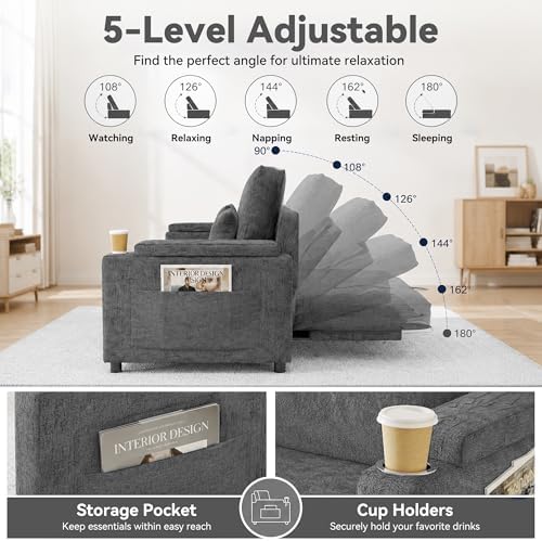 Sleeper Sectional Sofa, Adjustable Backrest and Seating, L Shaped Couch - Image 4