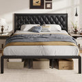 Fluest King Bed Frame with Headboard PU Leather Upholstered Bed Frame Platform by Fluest