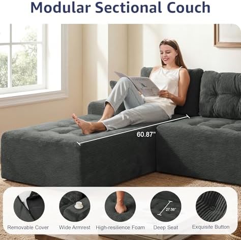 Hobestluk Boneless Couches Modular Sectional Sofa L-Shape Oversized Chaise - Image 5