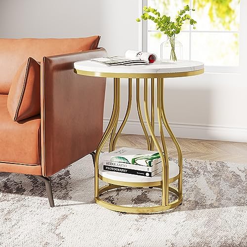 Tribesigns Round Side End Table 2-Tier End Tables Modern Bedside Table Small - Image 3