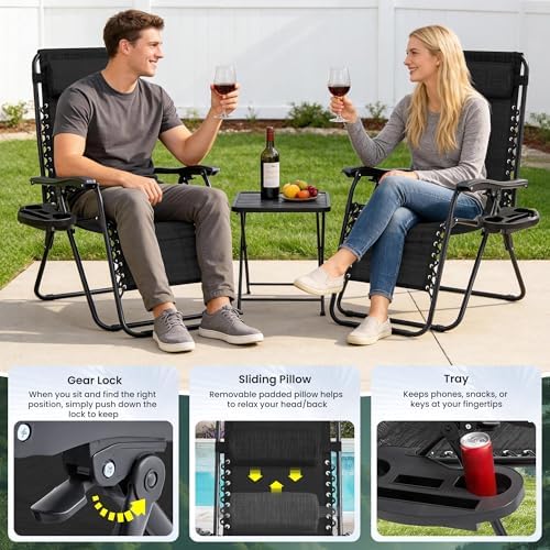 Zero Gravity Chair Set of 2 Oversized Folding Recliner, Padded Anti Gravity - Image 6