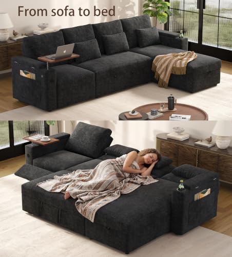 KEIKI 108" L Shaped Sleeper Sofa Bed, 4 Seat Couch - Image 4