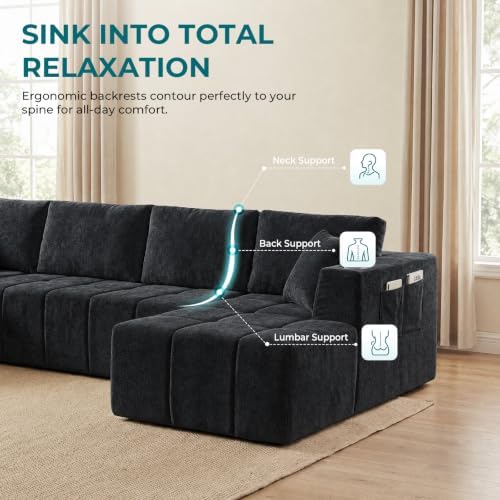 Skepphlay 132" U Shaped Couch, Boneless Sectional Couches - Image 5