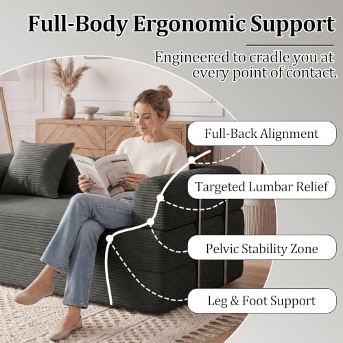 53.15'' Convertible Compressed Corduroy Folding Cloud Sofa Bed, Modern Boneless - Image 3