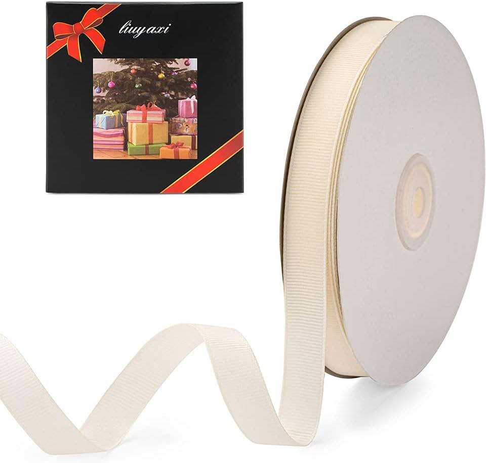 LIUYAXI 5/8" X 50 Yards Solid Ivory/Cream Grosgrain Ribbon, Perfect for Crafts, Wedding Decor, DIY Hair Accessories, Sewing, Gift Package Wrapping and More