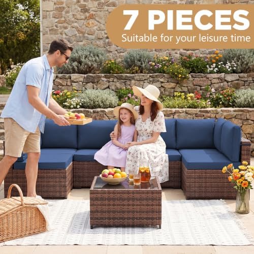 LHBcraft 7 Pieces Outdoor Wicker Rattan Patio Furniture, Outdoor Sectional Set - Image 6