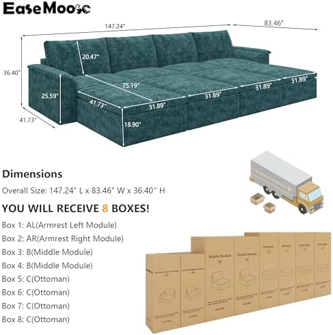 EASE MOOSE 147" Cloud Sofa Bed, Boneless Couches - Image 2