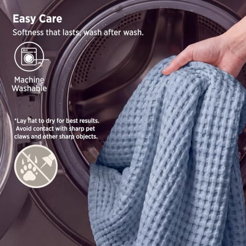 Bedsure Cooling Waffle Blanket for Hot Sleeper, Dusty Blue, King 104" X 90" - Image 6