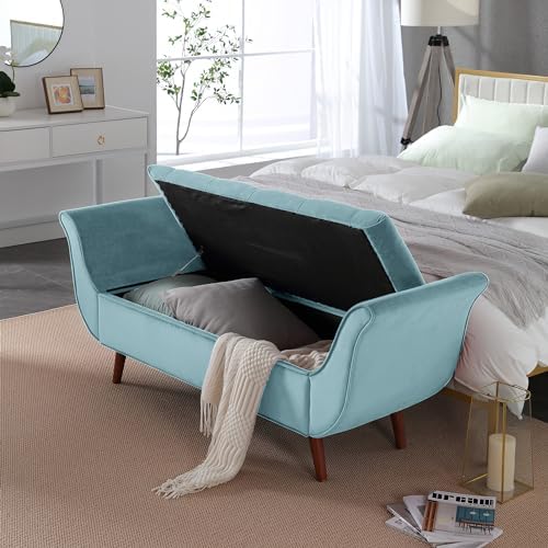 Velvet Storage Bench for Bedroom End of Bed - Image 4
