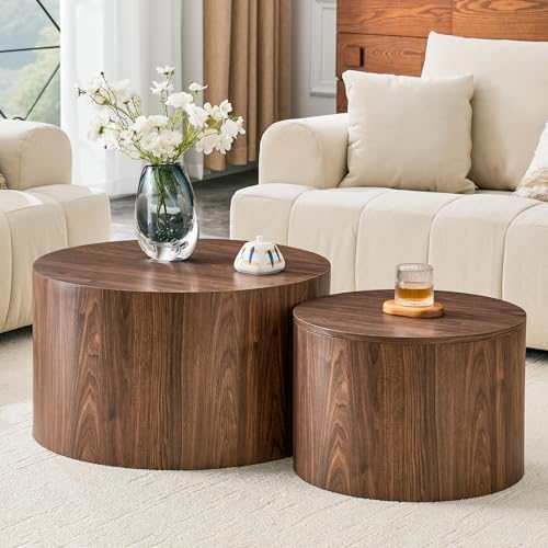 LKTART Walnut Round Nesting Coffee Table Set of 2 by LKTART