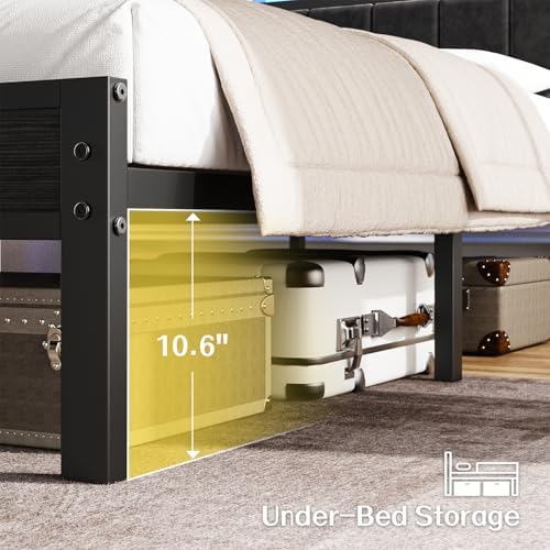 OLEVS King Bed Frame with Charging Station & LED Lights Modern Platform Bed - Image 6