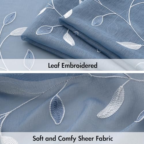 MIULEE Dusty Blue Sheer Curtains 2 Panels Leaf Patterned, W52 x L96 - Image 4