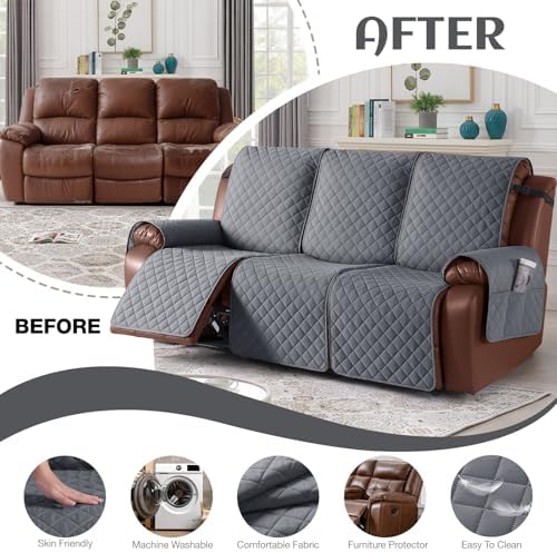 KinCam Waterproof Recliner Sofa Covers Washable, 3 Seater, Dark Gray - Image 5