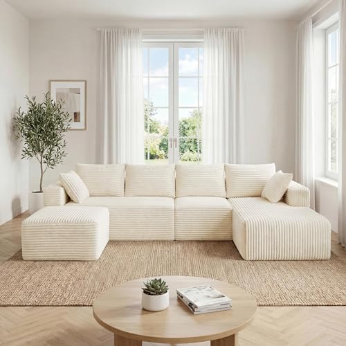 118" U-Shaped Modular Sectional Sofa, Soft Corduroy Cloud Couch by ICCEQUEEFURNITURE