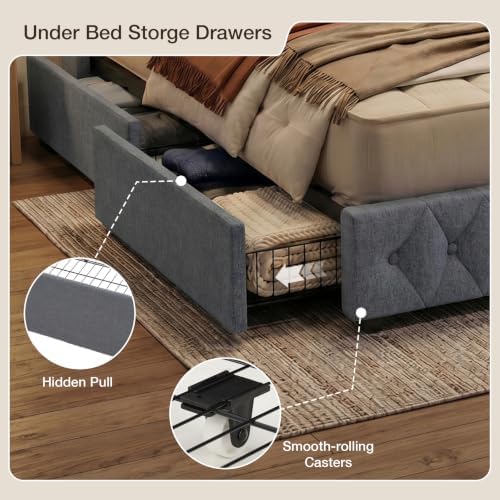 Queen Size Bed Frame, 4 Storage Drawers, Charging Station - Image 6