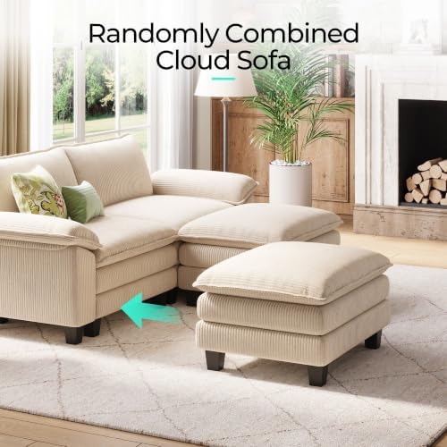 LINSY HOME 90'' Modular Sectional Sofa 2 Seat Couch Corduroy Cloud Couch - Image 6