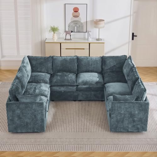 105" Blue Oversized Modular Storage Sofa, U Shaped Chenille Cloud Couch by Abbrevi